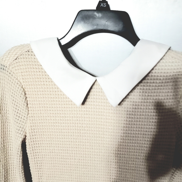 WOMANS/JUNIORS NIAY BRAND LONG SLEEVE FORM FITTING DRESS.SZ S4.WHITE COLLAR/CUFF - Picture 5 of 6